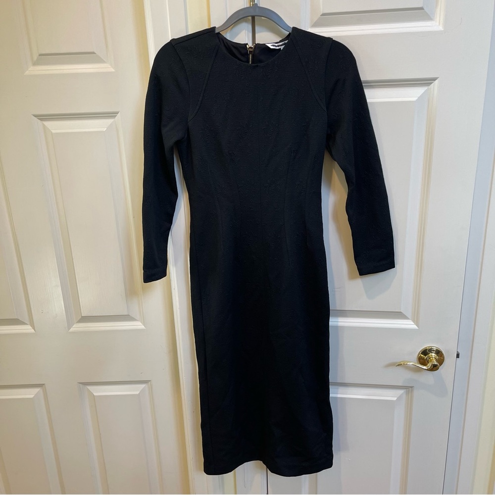 Veronica Beard Black Jacquard Long Sleeve Midi Dress